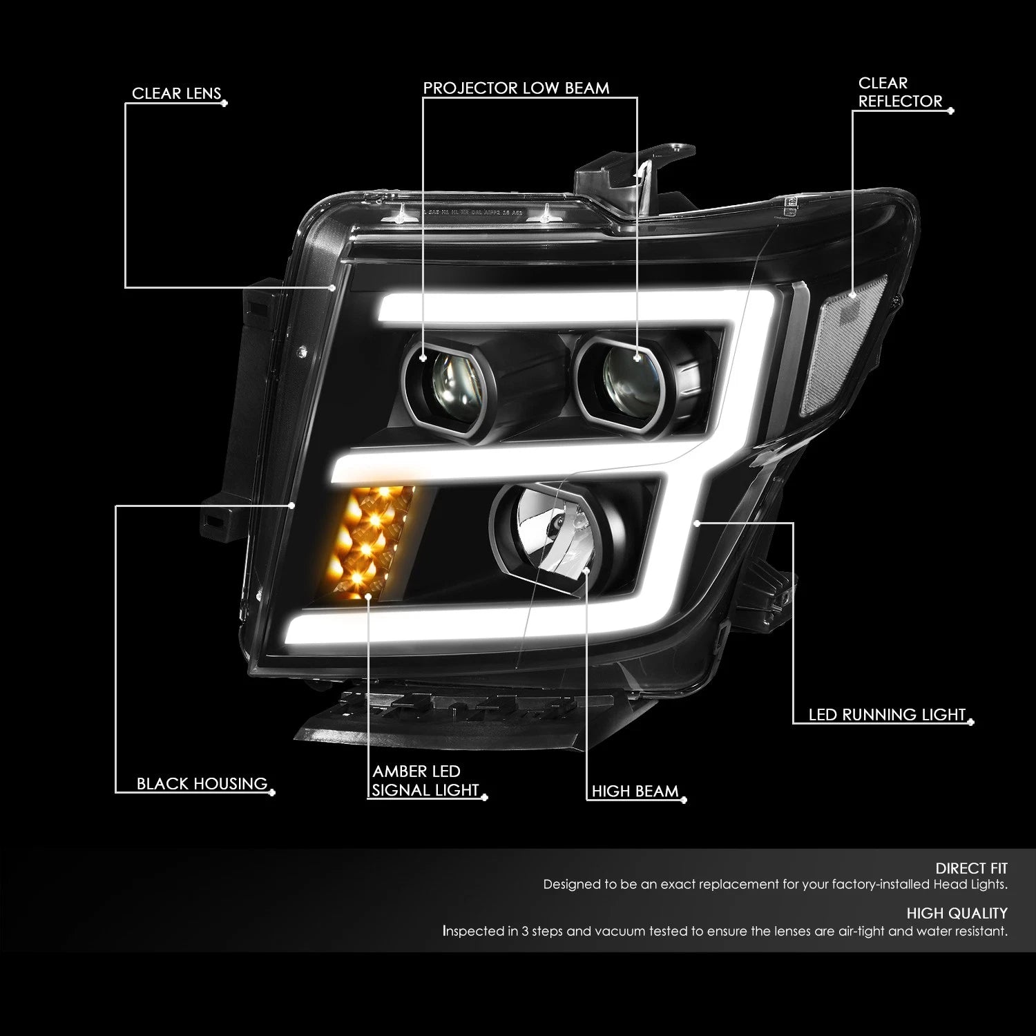 LED DRL Projector Headlights for Nissan Titan XD (2016–2022) - Black Housing