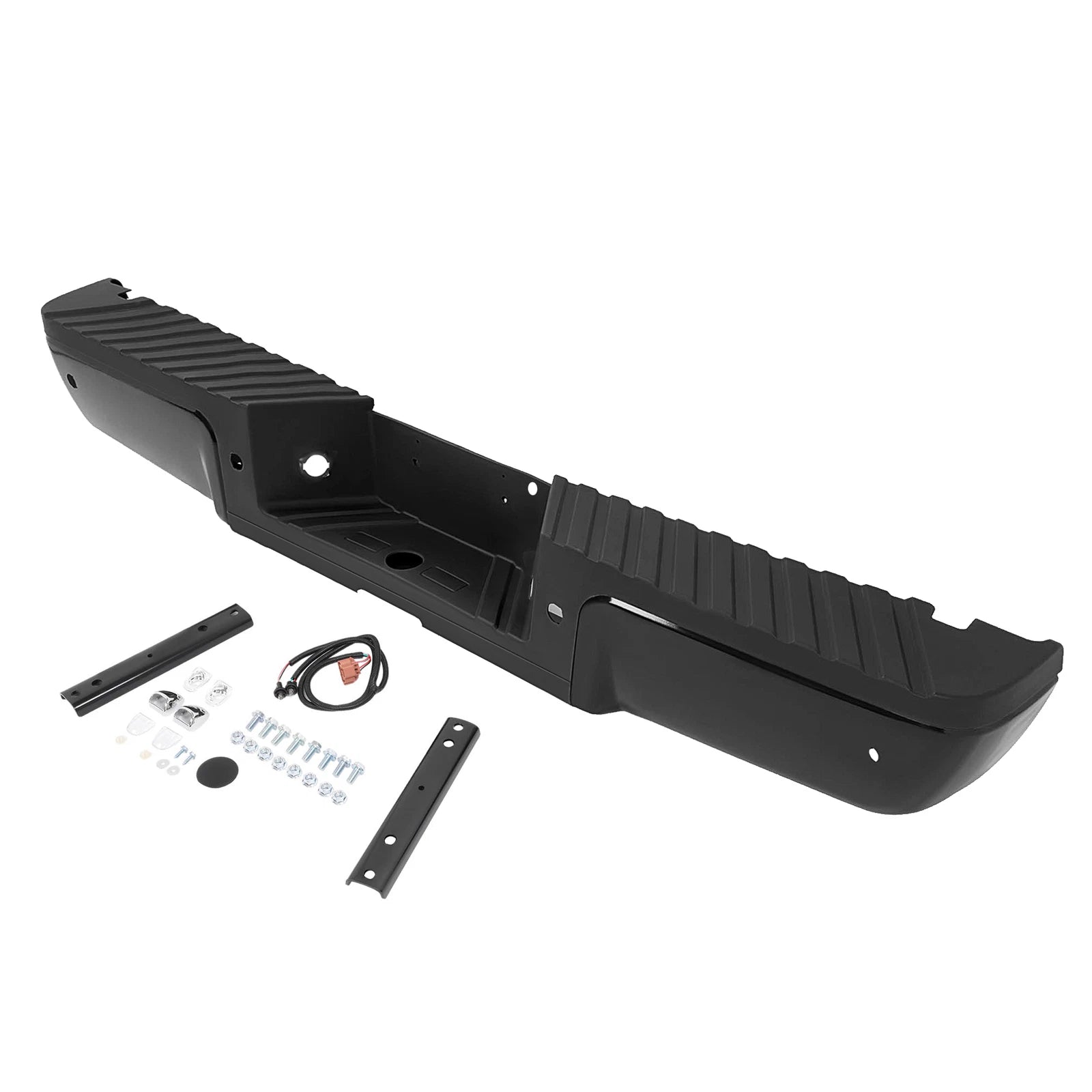 Black Steel Rear Step Bumper for Ford F-250 F-350 F-450 (2008–2016) w/Sensor Holes