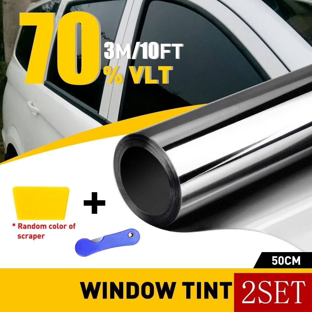 Set of 2 Window Tint Film 70% VLT for Car and Office (Uncut 10ft Roll)