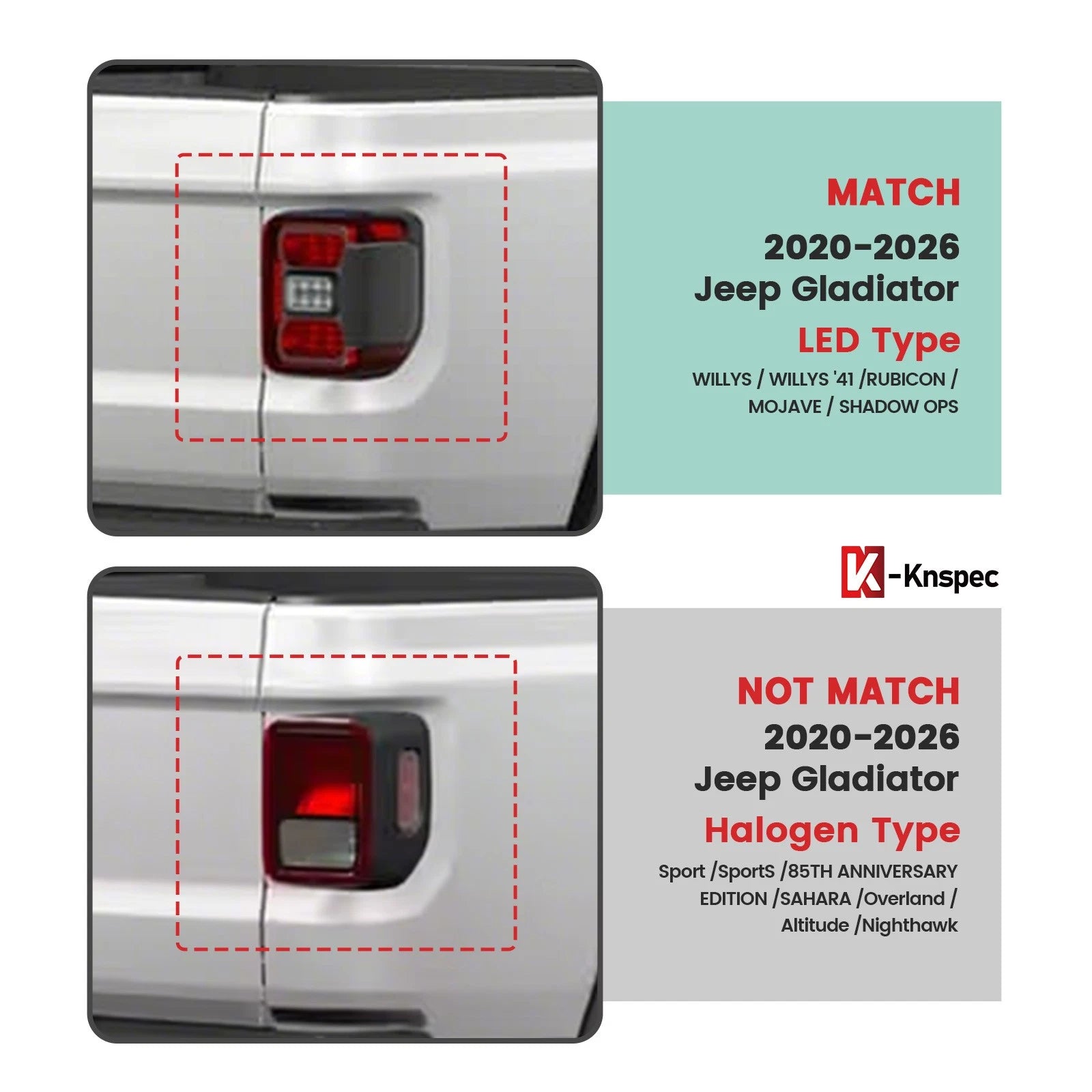LED Tail Lights for Jeep Gladiator (2020–2026) W/O Blind Spot Left + Right Pair
