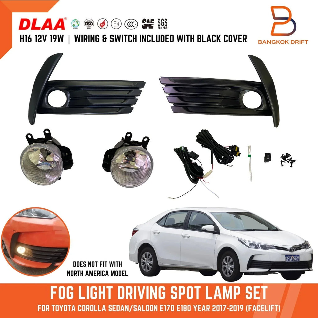 Fog Lamp Cover for Toyota Corolla ZRE172 Sedan (2017-2019) Black