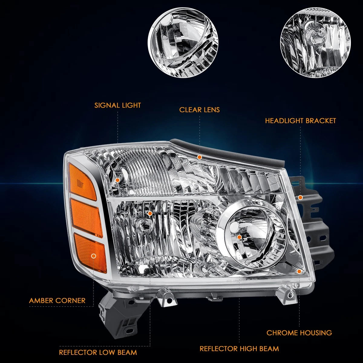 Right Side Headlight Lamp for Nissan Pathfinder Armada Titan (2004–2007)