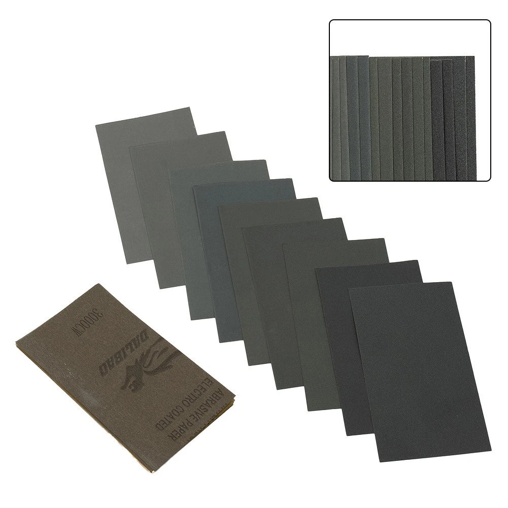 Set of 10 Sandpaper 400-3000 Grit 57x140mm for Metal Glass Wood Polishing