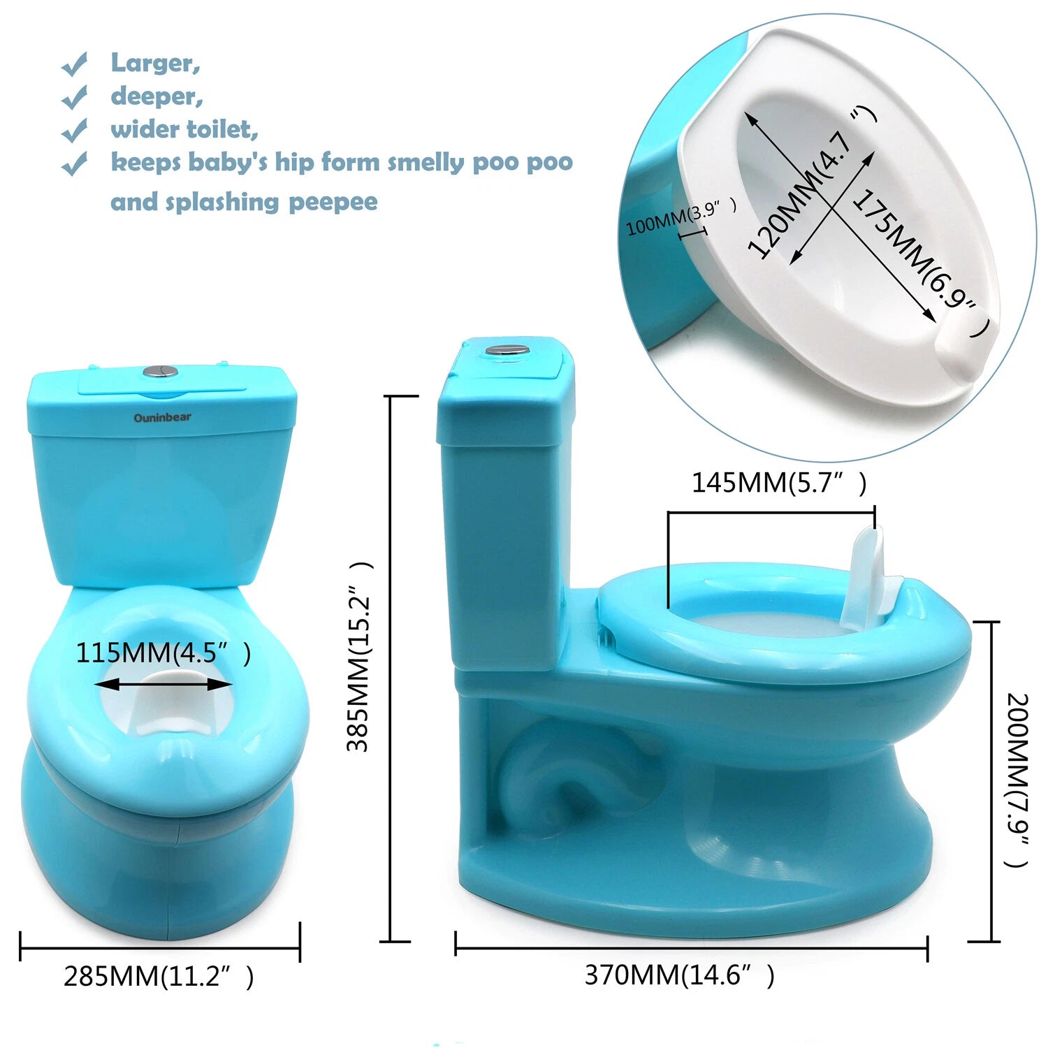 Toddler Potty Training Toilet for Kids with Flushing Sound (Blue)