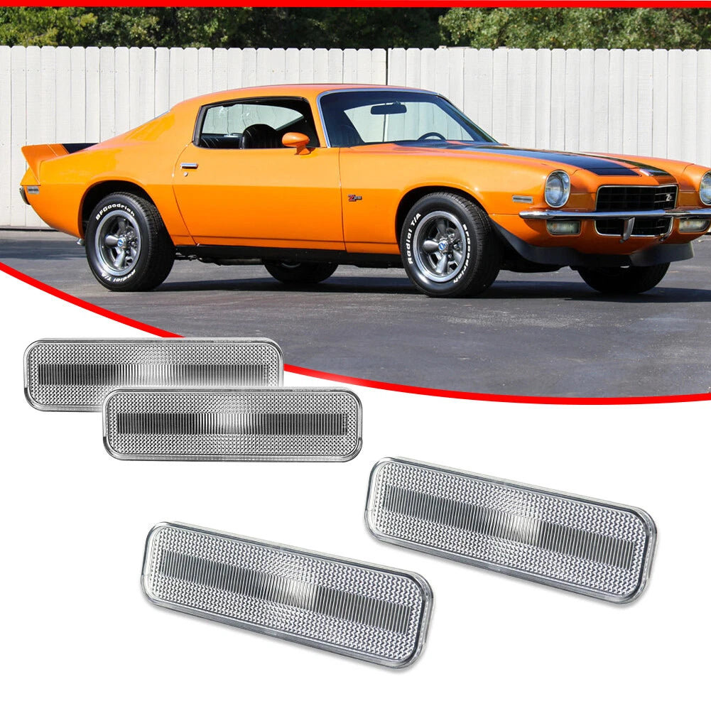 Set of 4 Clear Front & Rear Side Marker Lights for Chevrolet Camaro (1970–1973)