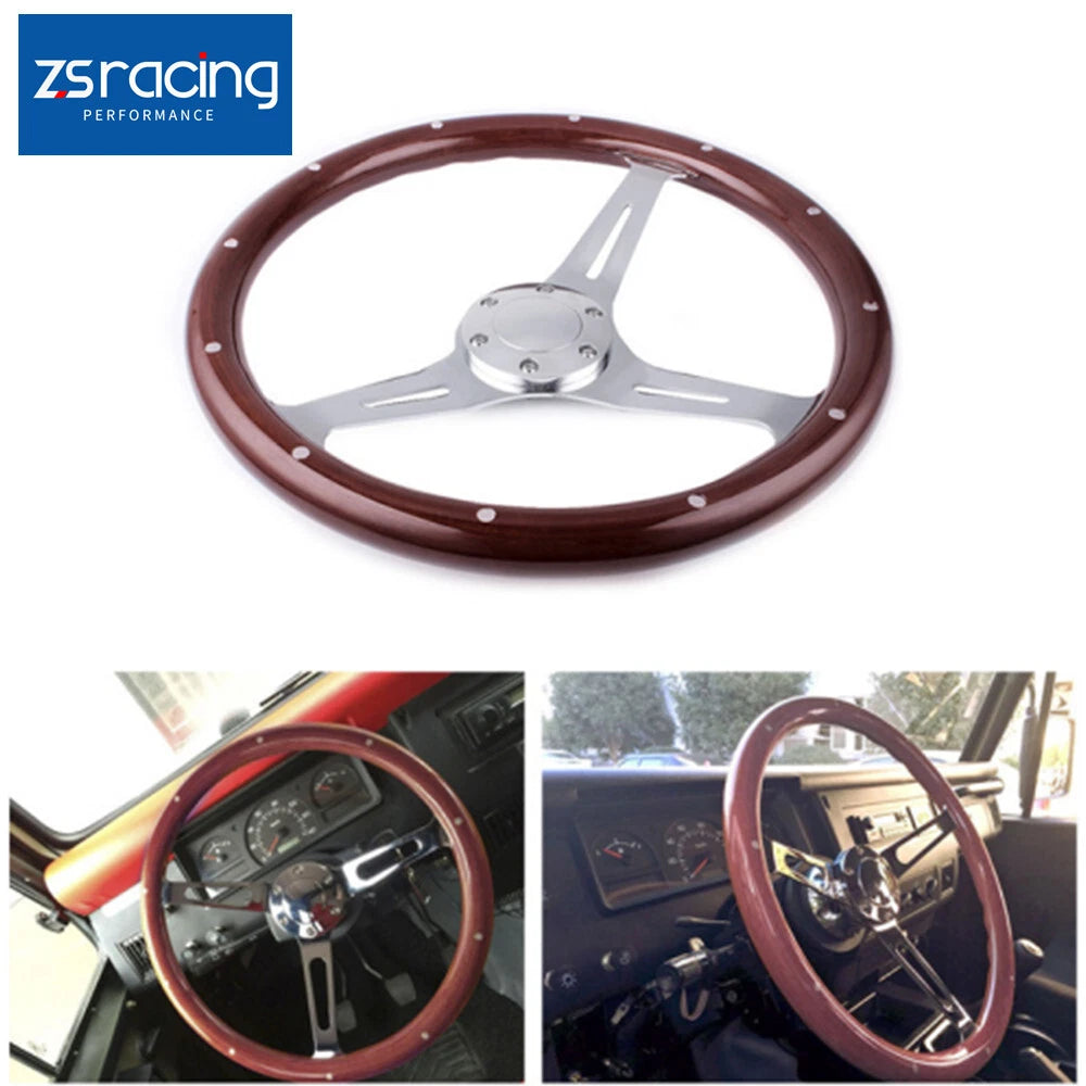 15" Matte Silver Steering Wheel for - Dark Stained Wood Grip