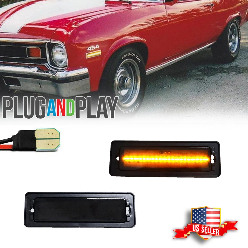 Smoked Lens Amber LED Side Marker Lights for Chevy Nova (1970–1974)