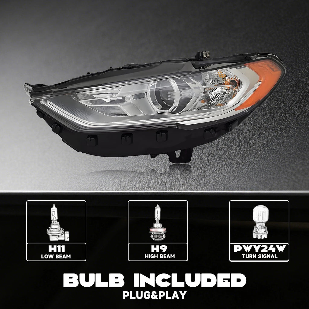 Halogen Headlight for Ford Fusion (2017–2020) Left Driver Side, No DRL