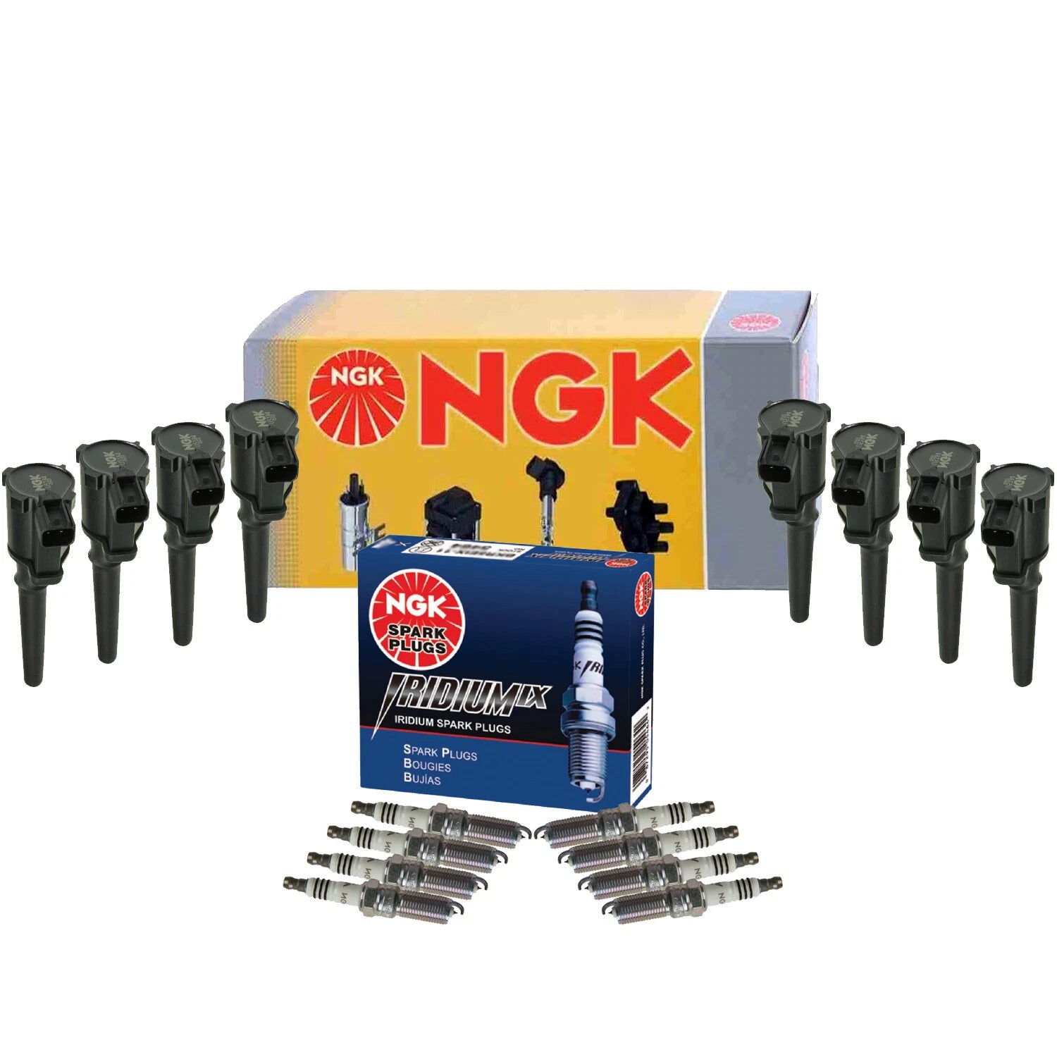Set of 8 NGK Ignition Coils & Iridium IX Spark Plugs for Ford Mustang GT500 (2007–2014)