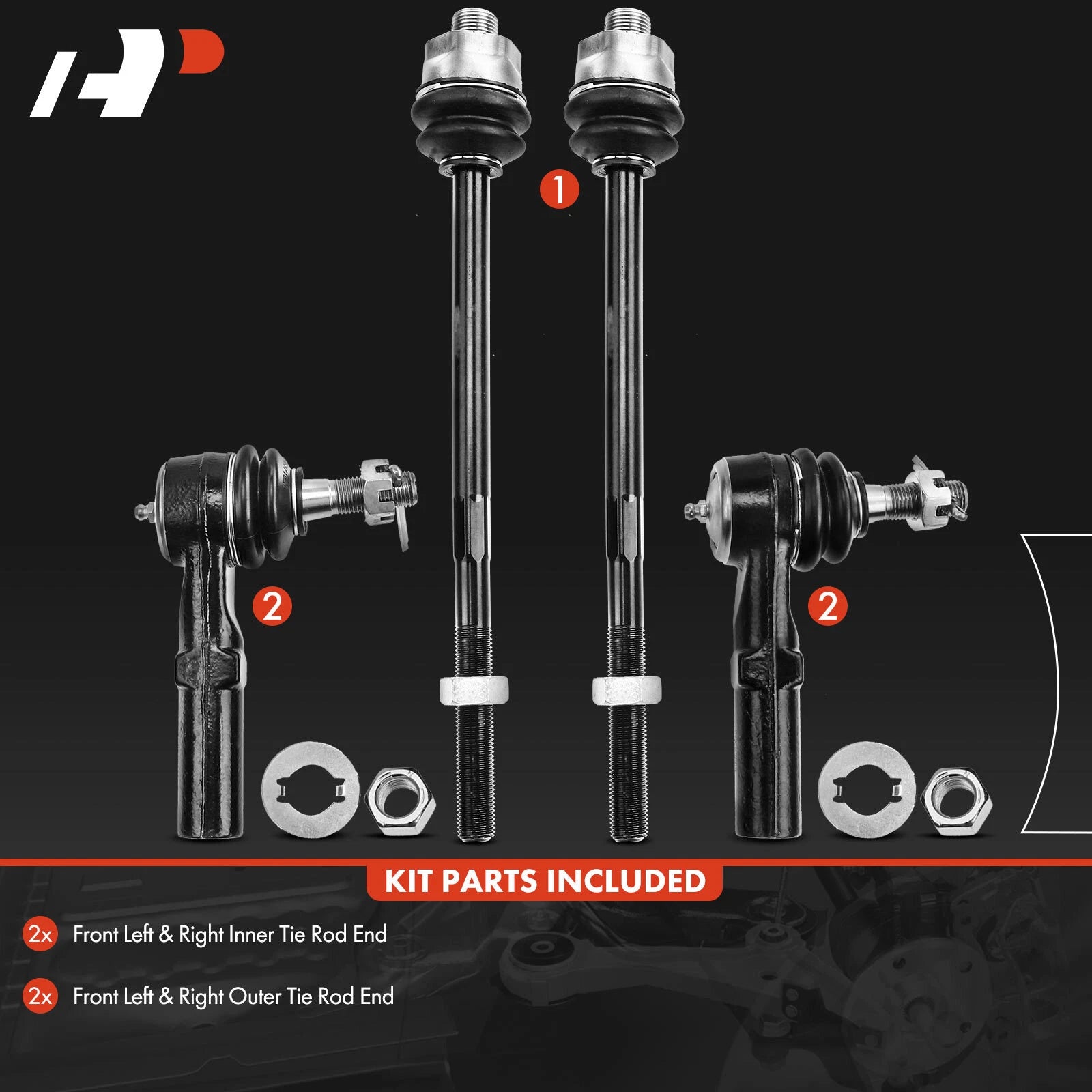 Set of 4 Inner & Outer Tie Rod Ends for Chevy Silverado 1500 HD (2001–2006)