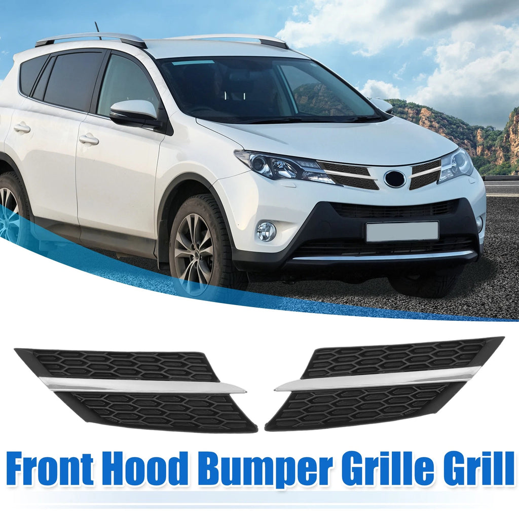 Set of 2 Front Hood Bumper Grille for Toyota RAV4 (2013–2015) Silver Tone