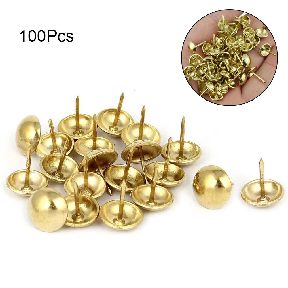 100Pcs Gold Upholstery Nails for Furniture (11mm x 11mm)