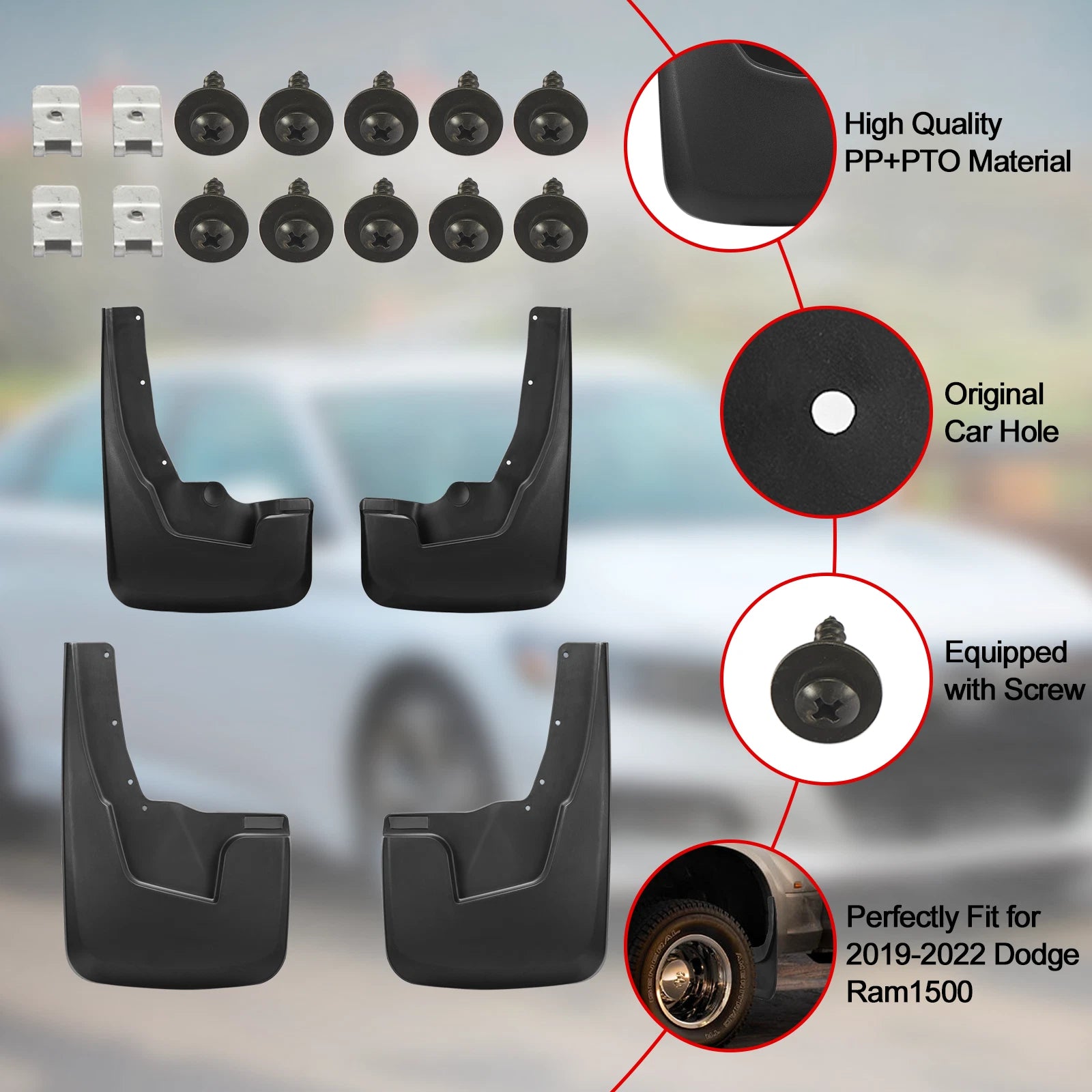 Mud Flaps Splash Guards for 2019-2024 Ram 1500 Front Rear Left Right