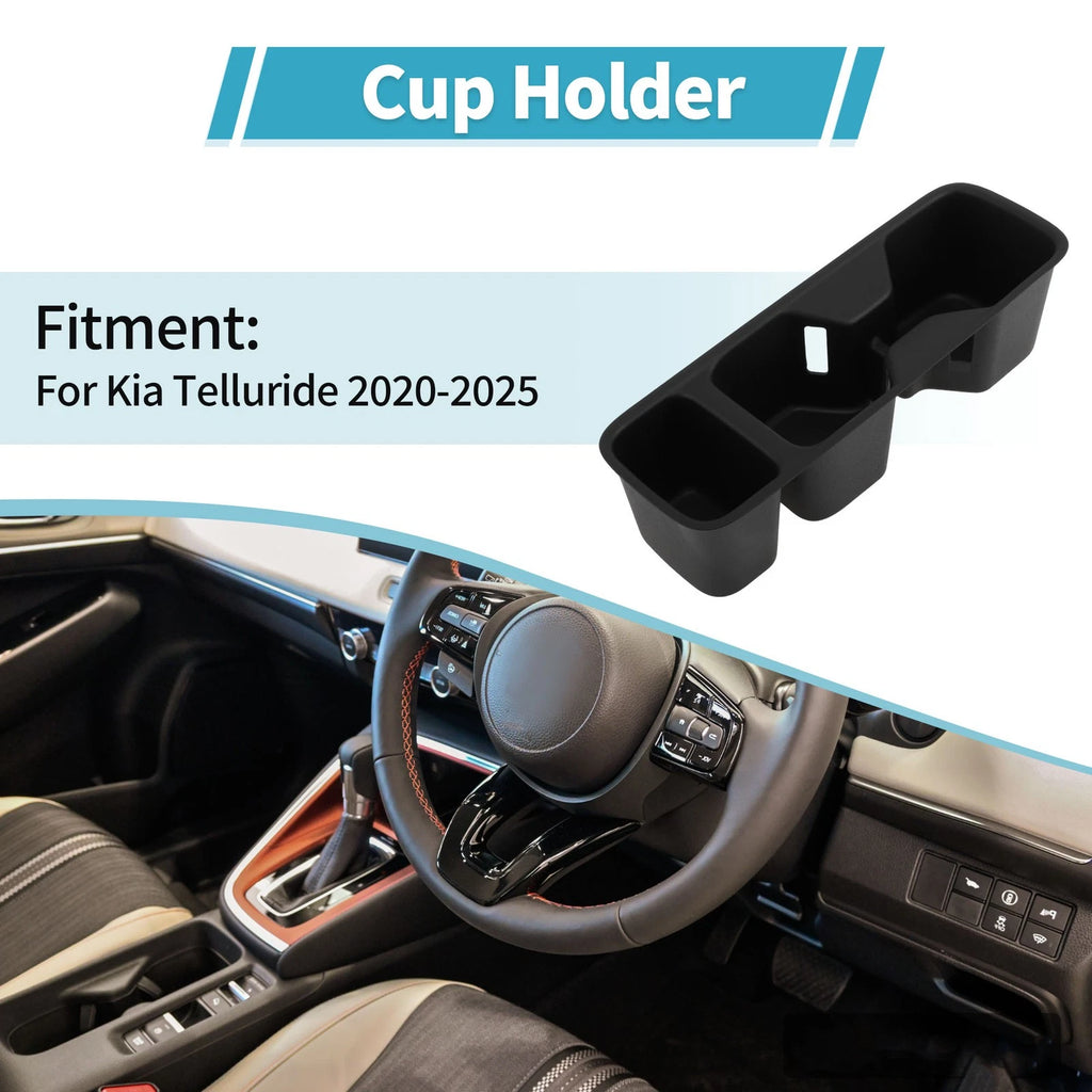 Center Console Cup Holder Organizer for Kia Telluride (2020–2025) Silicone Black