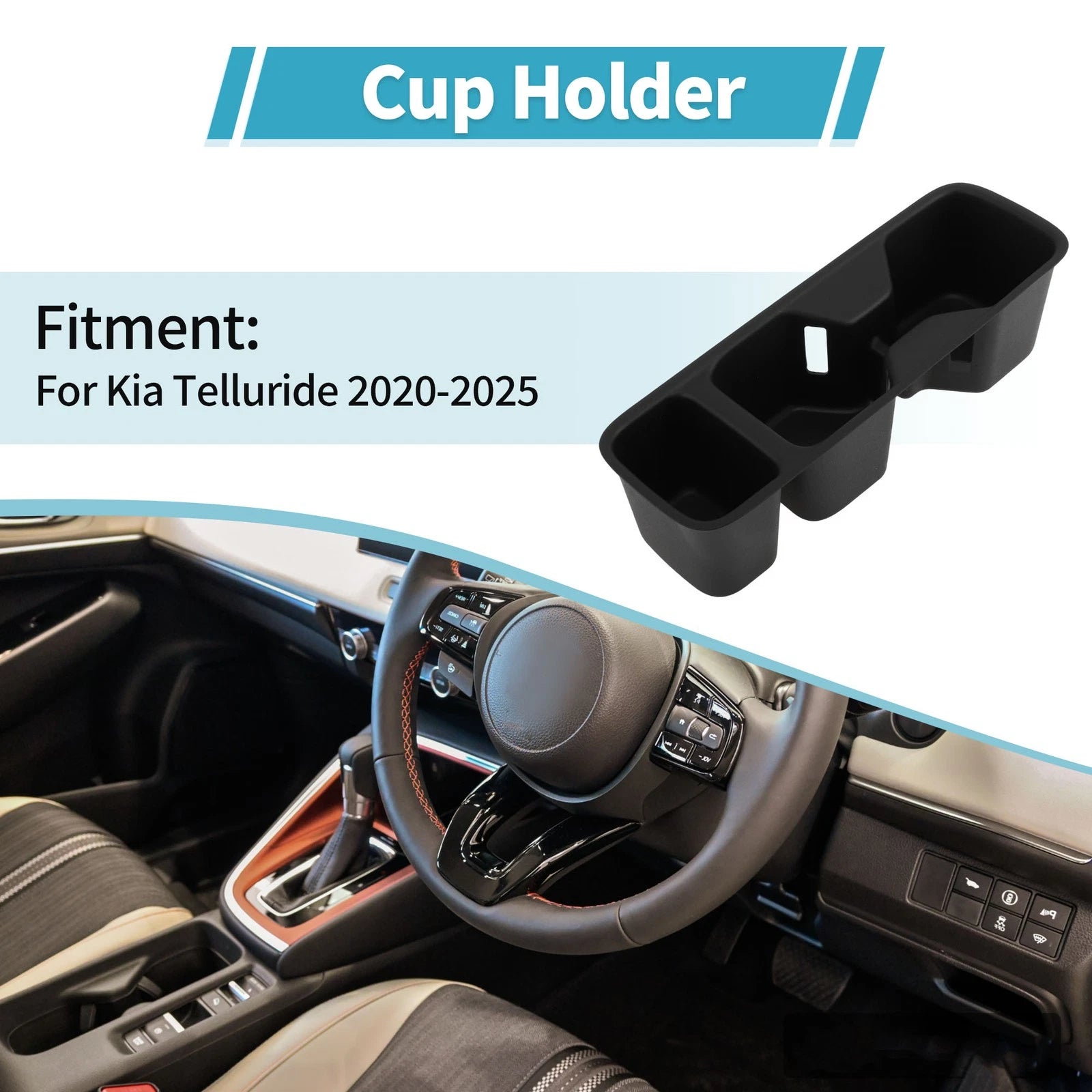 Center Console Cup Holder Organizer for Kia Telluride (2020–2025) Silicone Black