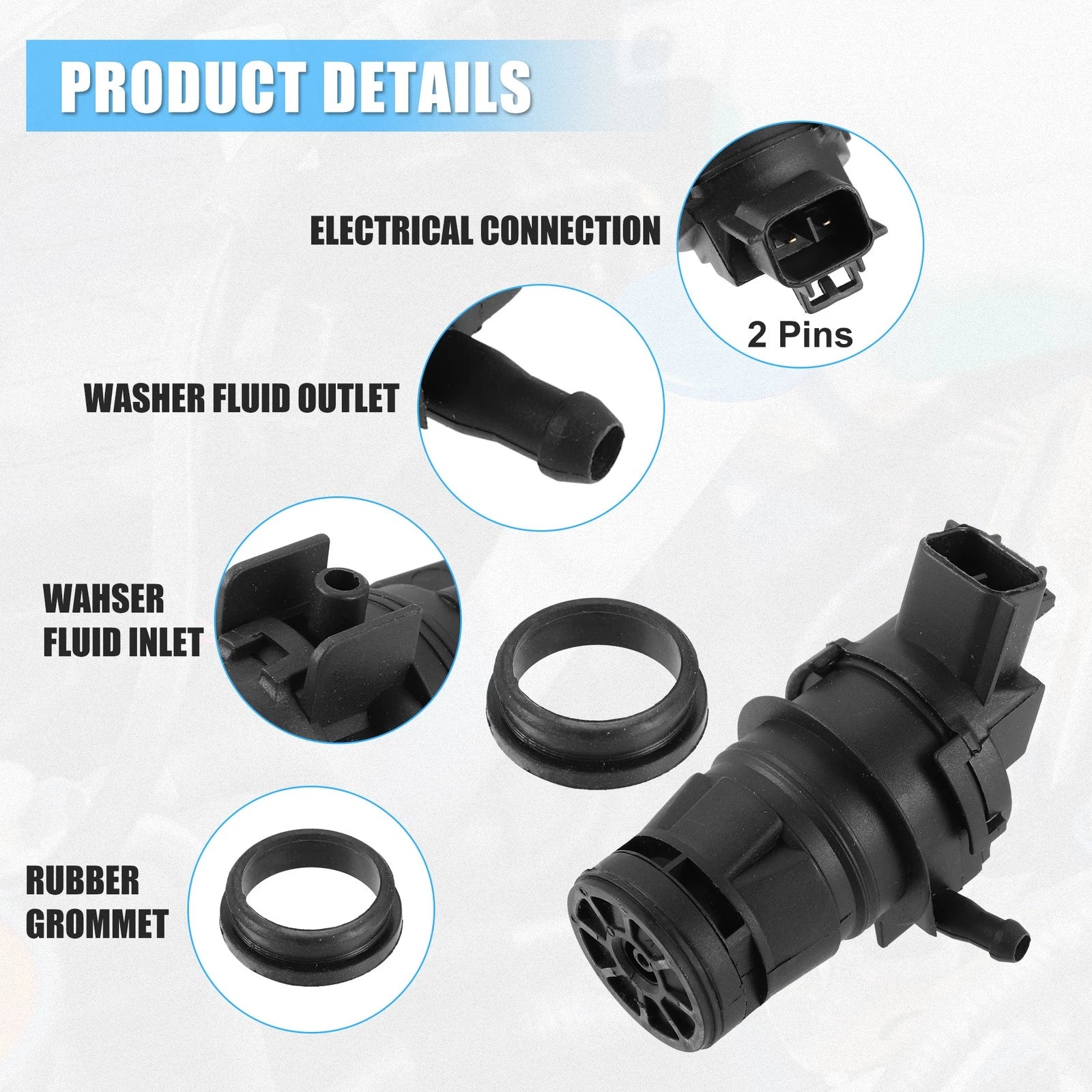 Windshield Washer Motor Pump with Grommet for Toyota 4Runner (2003–2022)