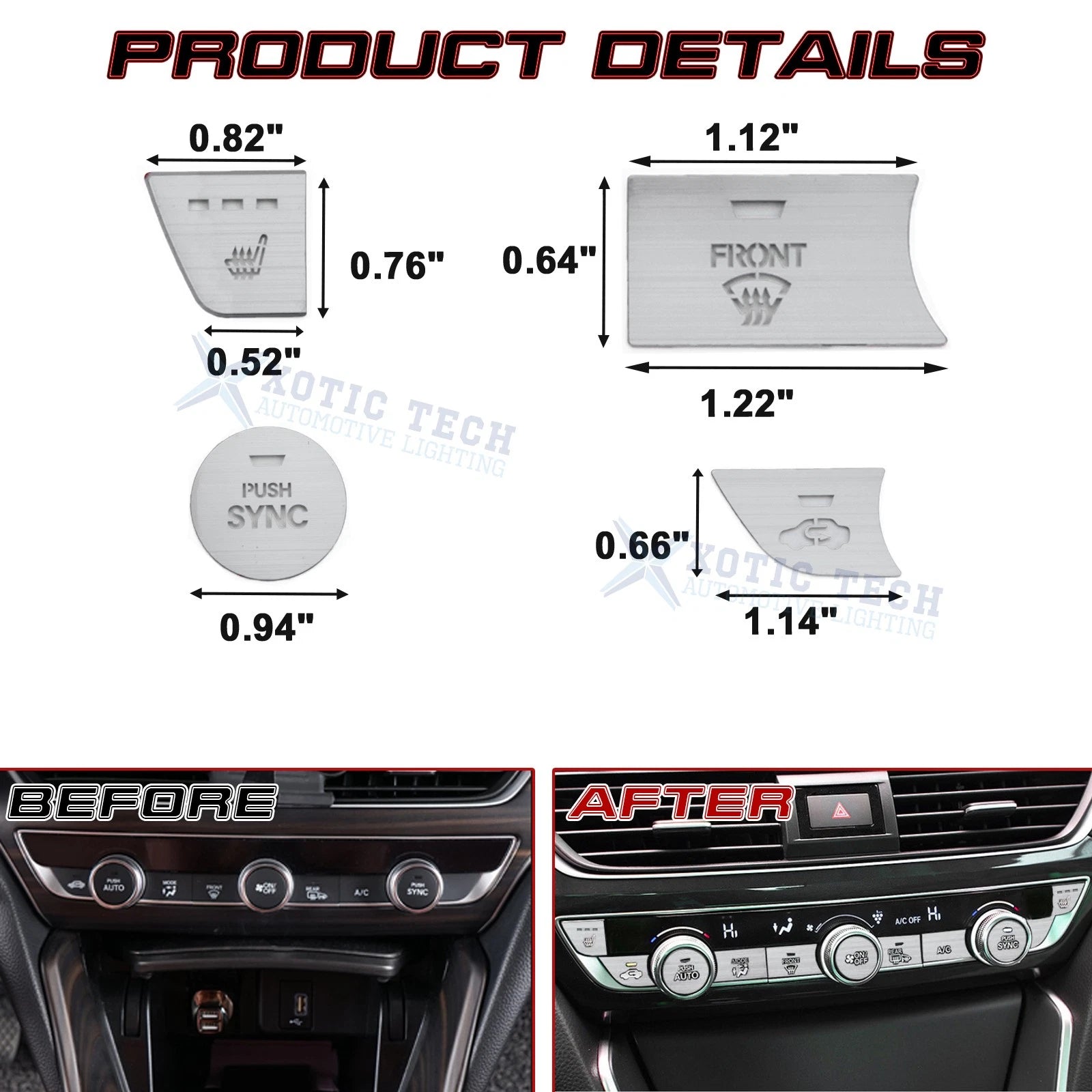 Aluminum Center Console Dashboard Switch Cover for Honda Accord (2018-2022)