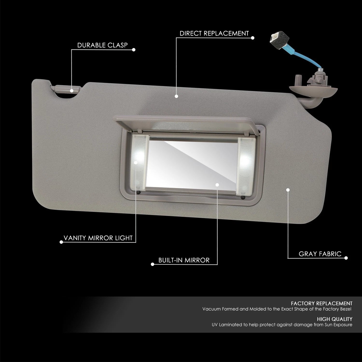 Sun Visor for Honda Accord (2008–2012) Right Side w/ Mirror Gray