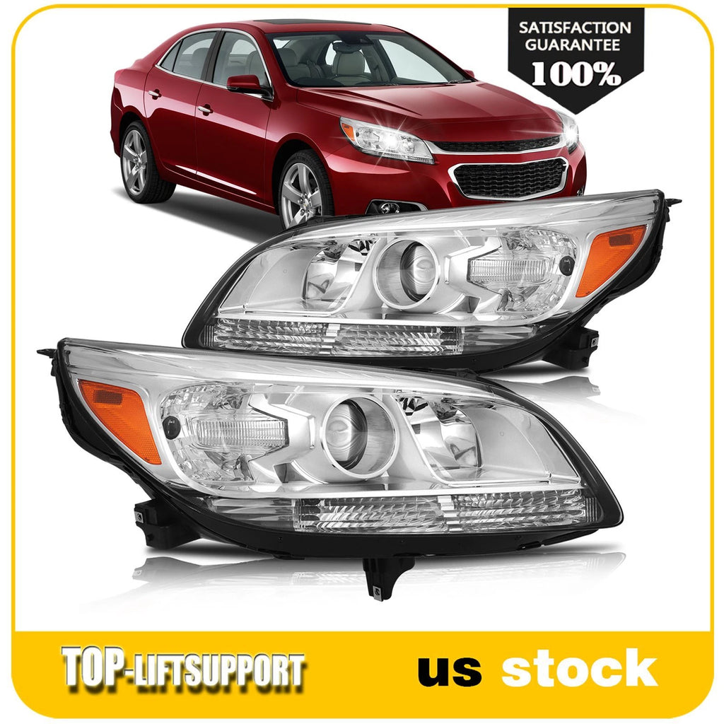 Set of 2 Chrome Headlights with Bulbs for Chevy Malibu (2013–2016)