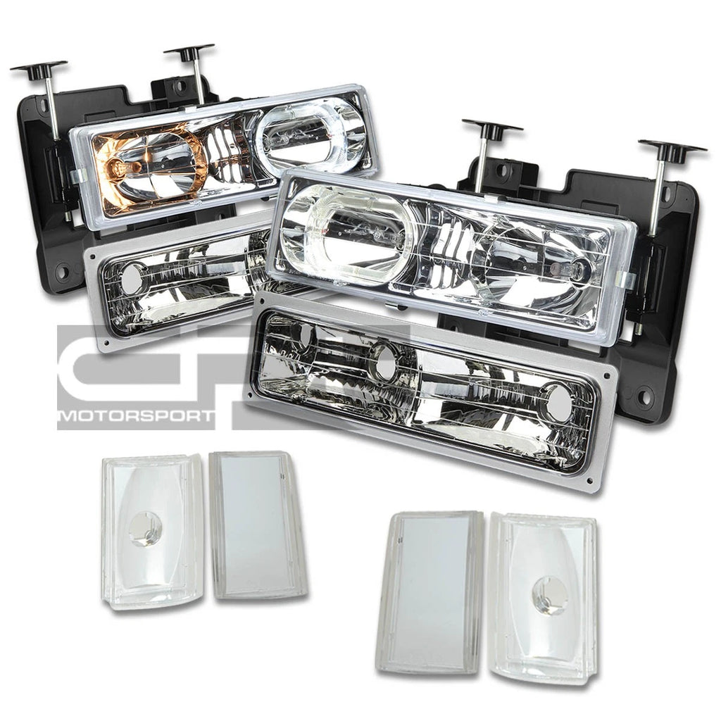 Set of 8 Chrome Headlight, Bumper, Corner, Red 3D LED Tail Light for C10 C/K Truck (1994–2002)