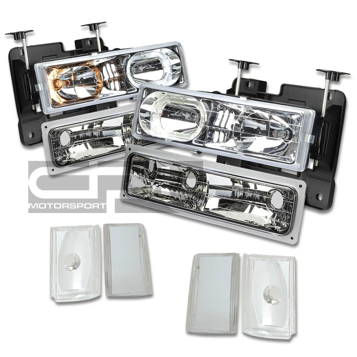 Set of 8 Chrome Headlight, Bumper, Corner, Red 3D LED Tail Light for C10 C/K Truck (1994–2002)