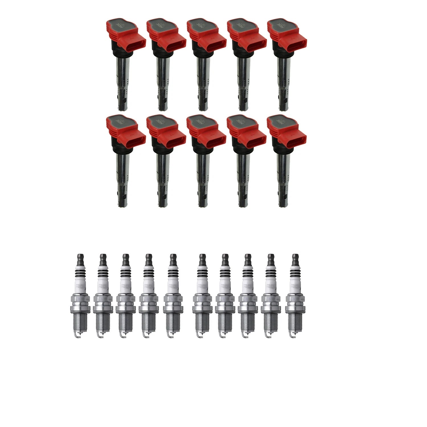 Set of 10 NGK Ignition Coils & Iridium Spark Plugs for Audi R8 5.2 V10 (2009–2015)