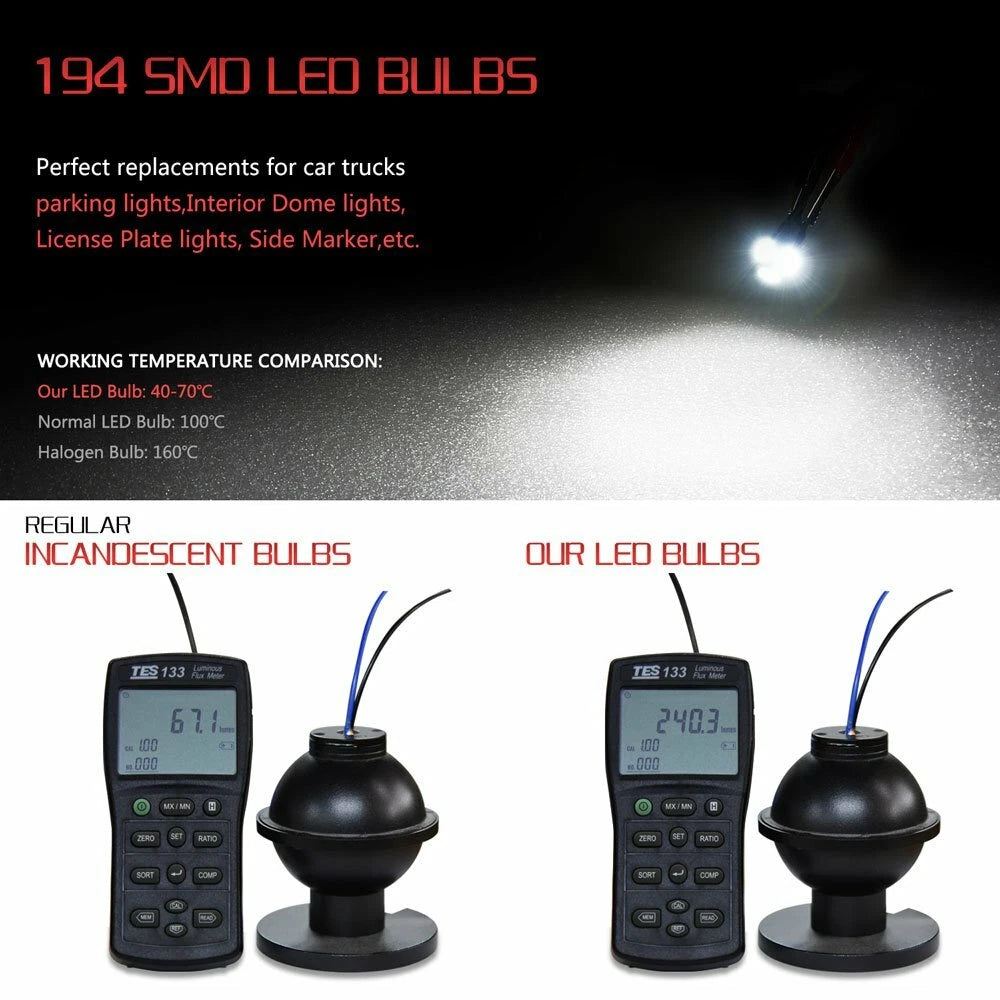 20X T10 LED Side Wedge Light Bulb for Universal Fit (194, 168, 2825)