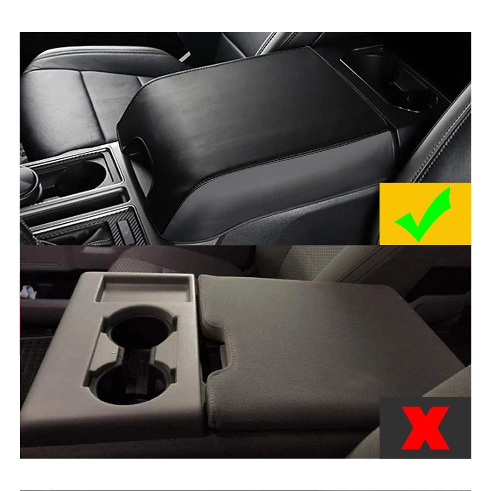 Black Leather Center Armrest Console Lid Cover for Ford F150 (2015-2020)