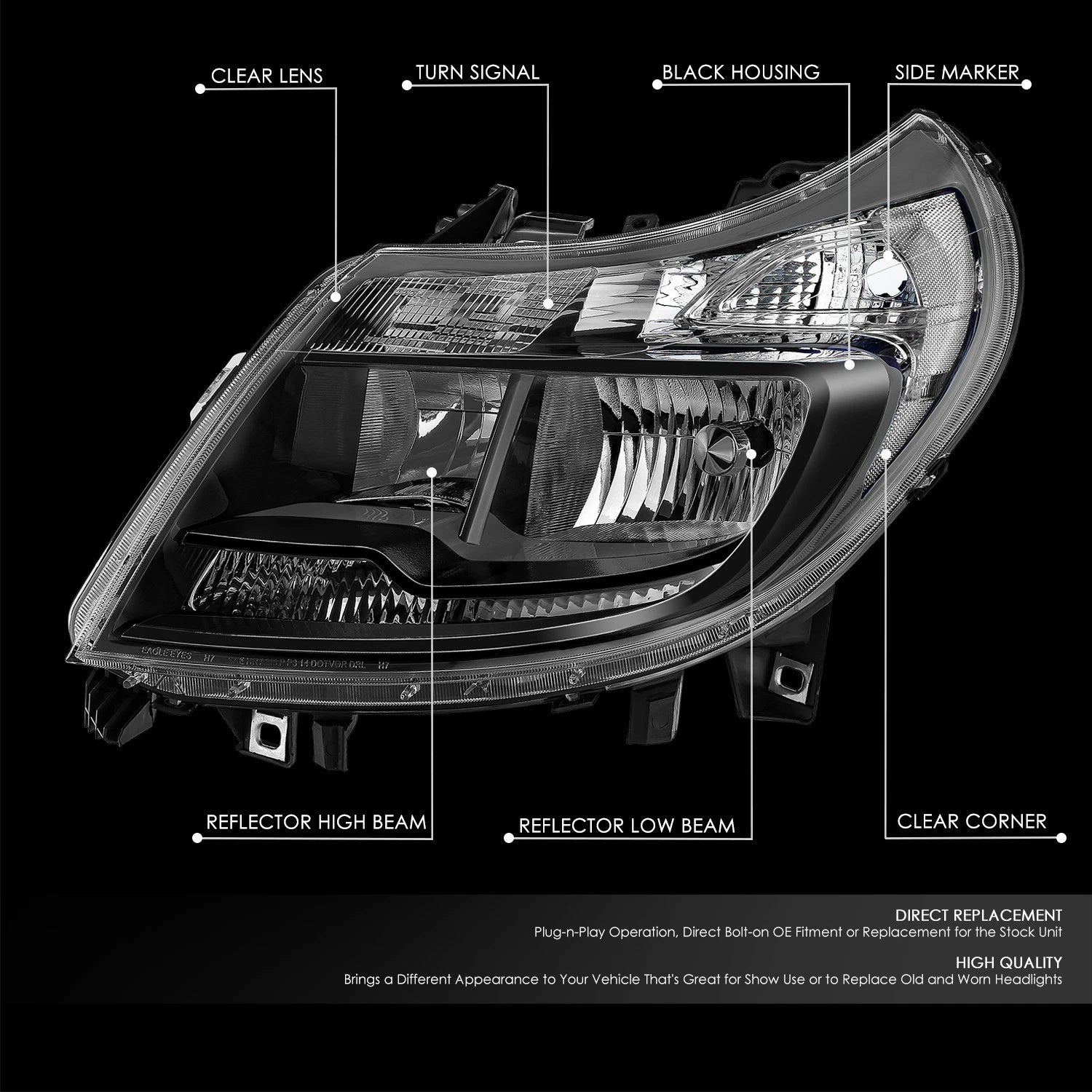 OE Style Black Housing Clear Corner Headlight for Ram Promaster 1500-3500 (2014–2022)