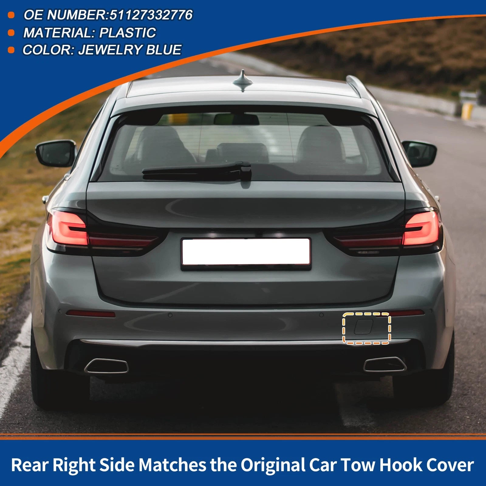 Rear Car Bumper Tow Hook Cover for BMW 5-Series F10 (2011–2017) No. 51127332776 Jewelry Blue