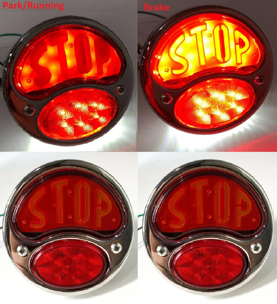 Left Right LED Tail Lights w Stop Lens for 1928-1931 Ford Model A