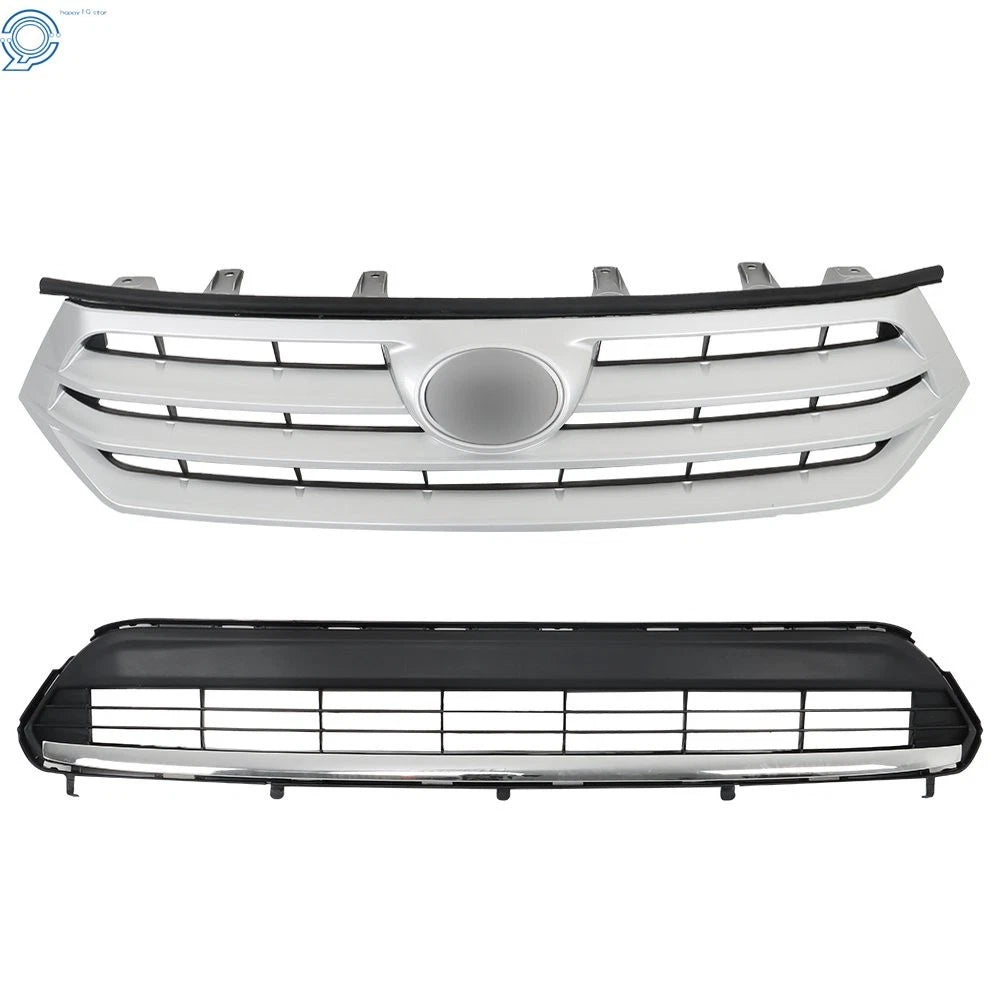 Front Upper & Lower Grille for Toyota Highlander (2011-2013) Silver/Black