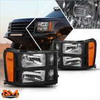 OE Factory Headlights for GMC Sierra 1500-3500 (2007–2014) Black Housing Amber Corner