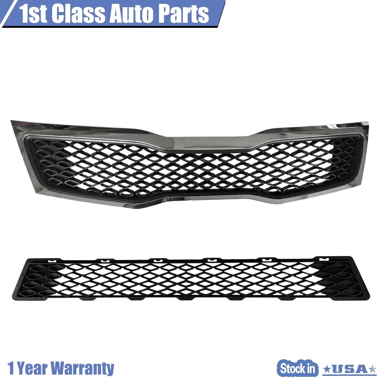 Set of 2 Front Grilles for Kia Optima (2011–2013) Black with Chrome