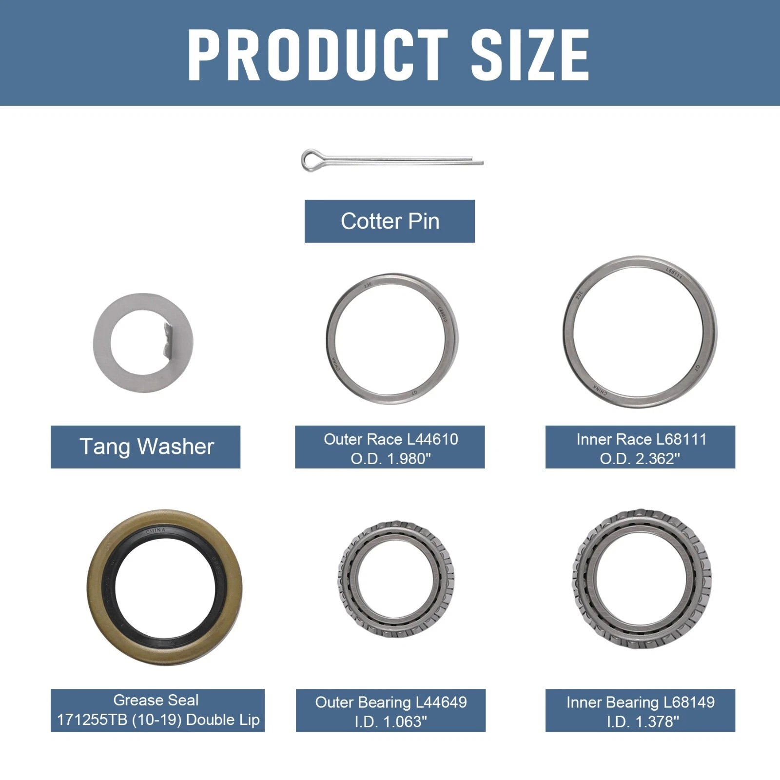 Set of 4 Trailer Wheel Bearings for 3500lb Trailer Axle (L68149, L44649)