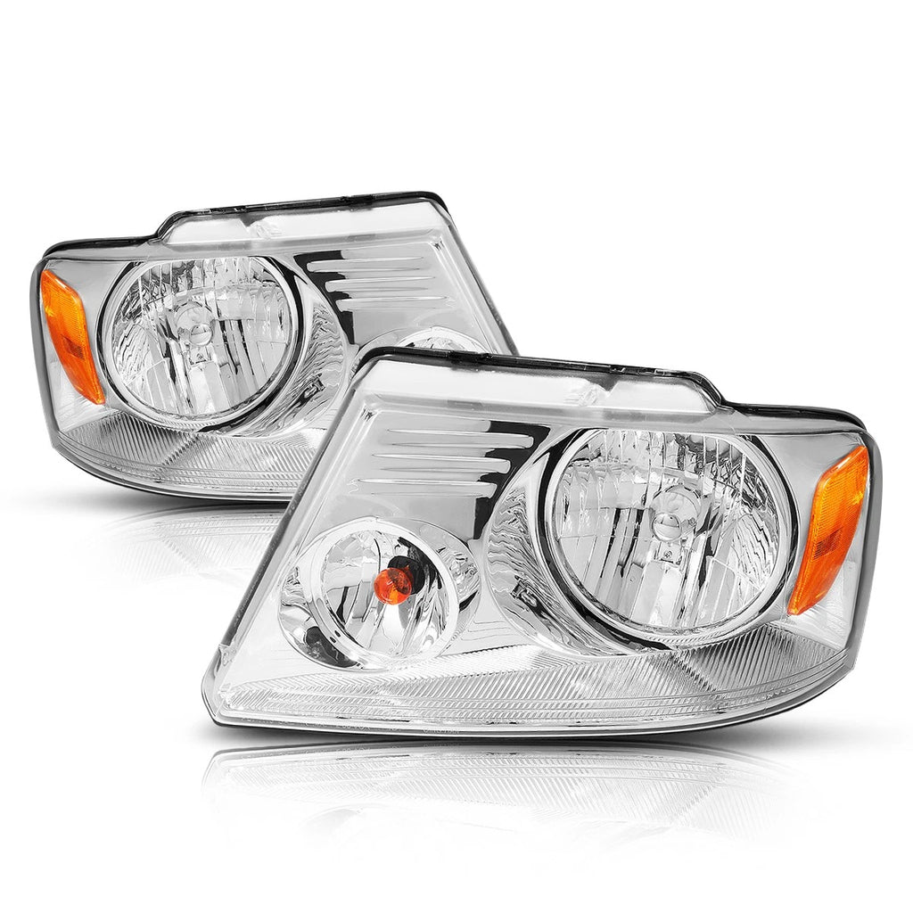 Chrome Housing Headlight & Amber Side Corner Lamps for Ford F150 (2004–2008)