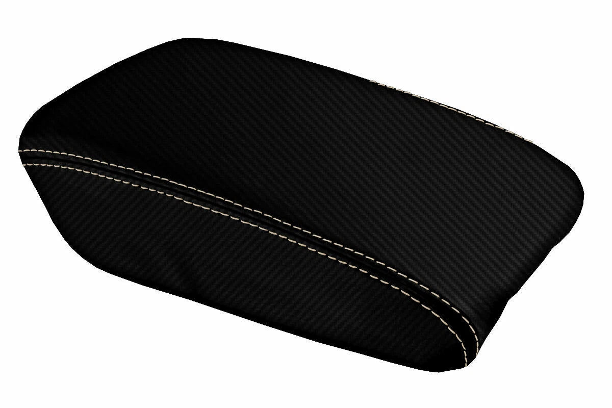 Console Lid Armrest Cover for Acura TL (1999–2003) Carbon Fiber Beige Stitch
