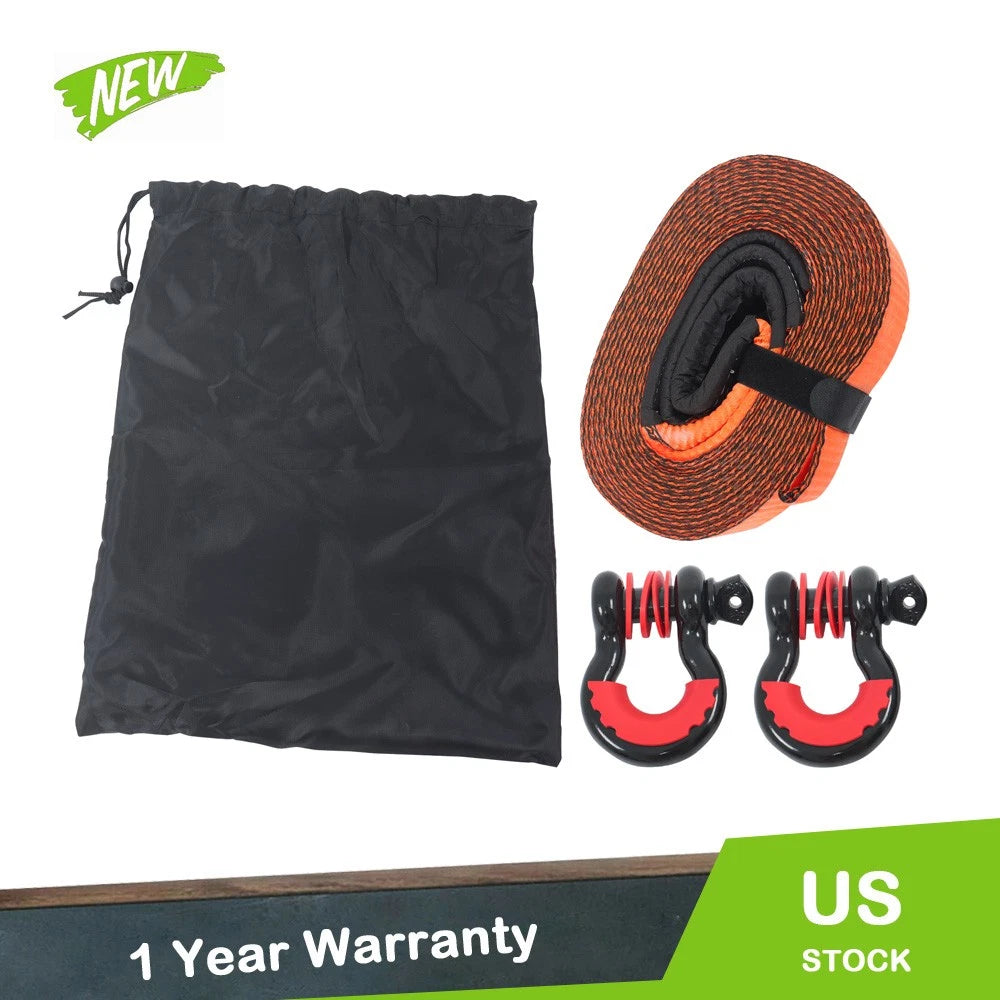 3" x 30' Recovery Tow Strap for Universal Use with 2 Anti-Theft D-Ring Shackles