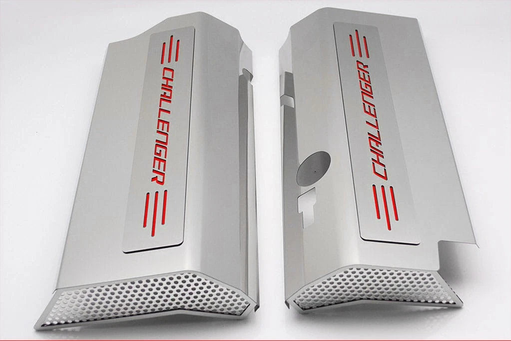 Fuel Rail Covers w/Bright Red Vinyl Challenger Inlay for 08-11 SRT8 w/OE Intake