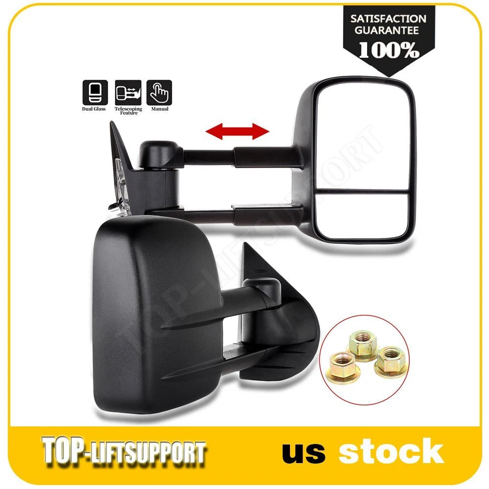 Set of 2 Black Manual Towing Side Mirrors for Chevy GMC 1500 2500 3500