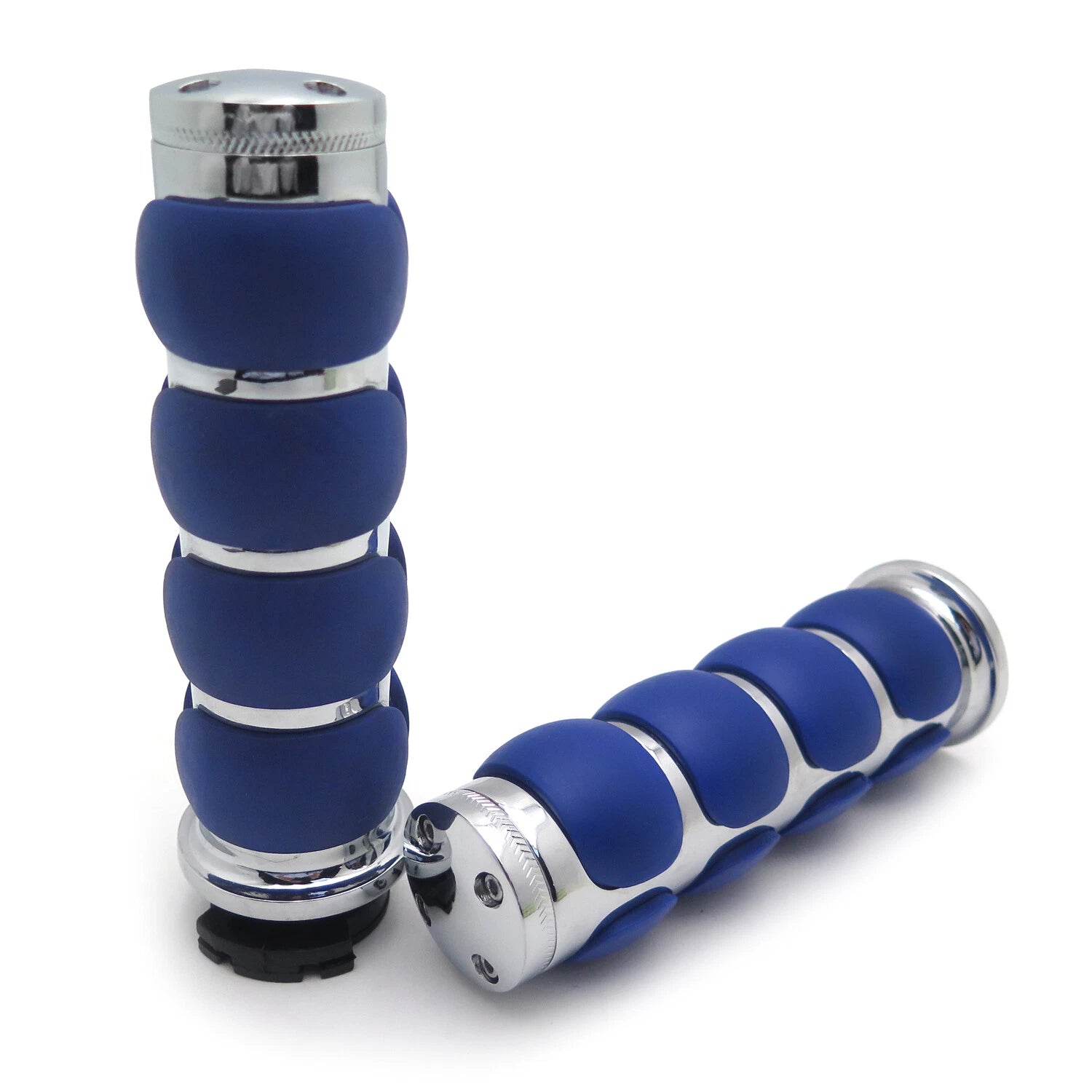 Chrome Blue Flat Top 7/8" 22mm Hand Grips for Kawasaki Mean Streak (2000–2004)