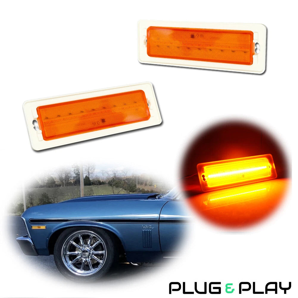 2X Amber LED Side Marker Lights for Chevy Nova (1970–1974)