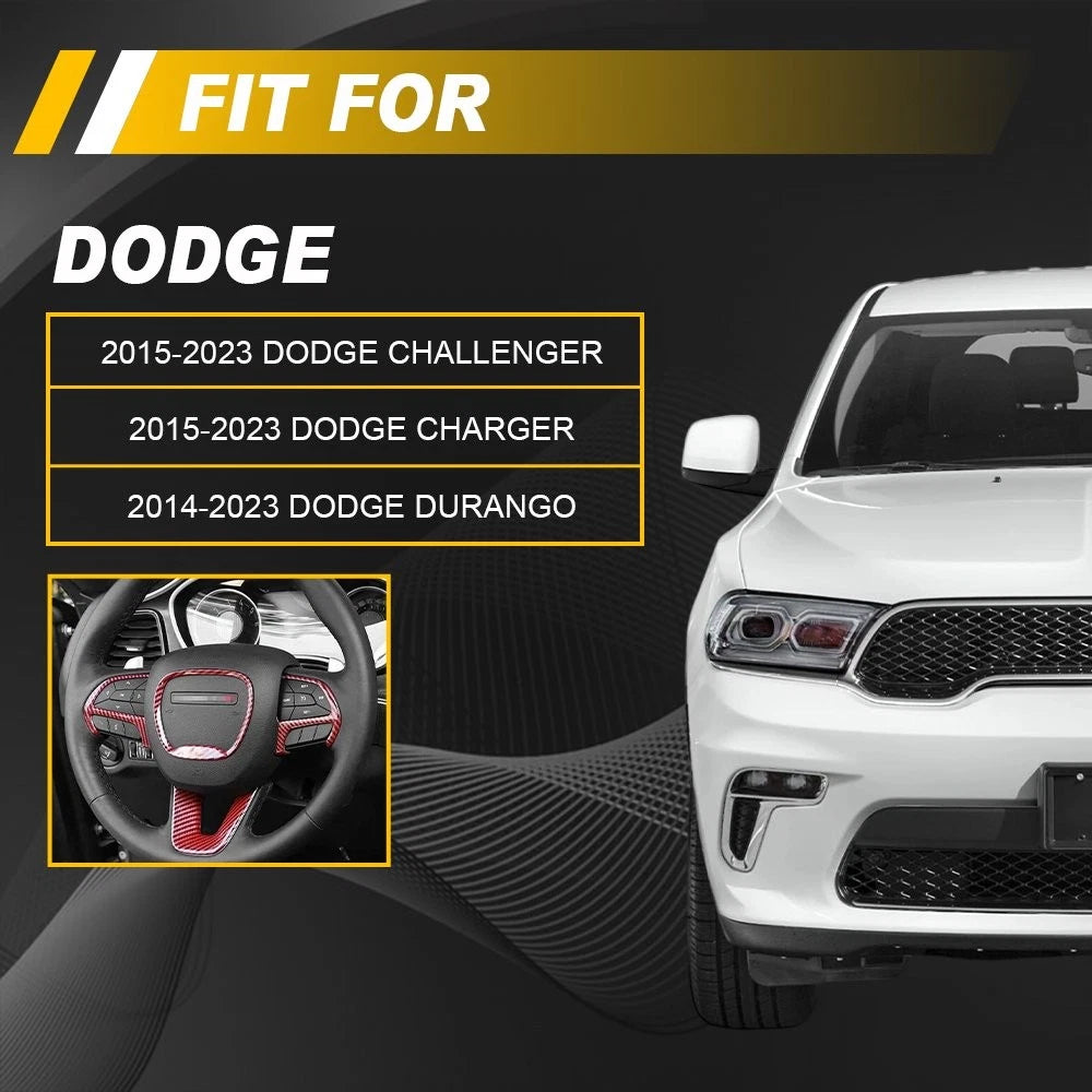 Red Carbon Fiber Interior Steering Wheel Trim for Dodge Challenger (2015–2023) EPY