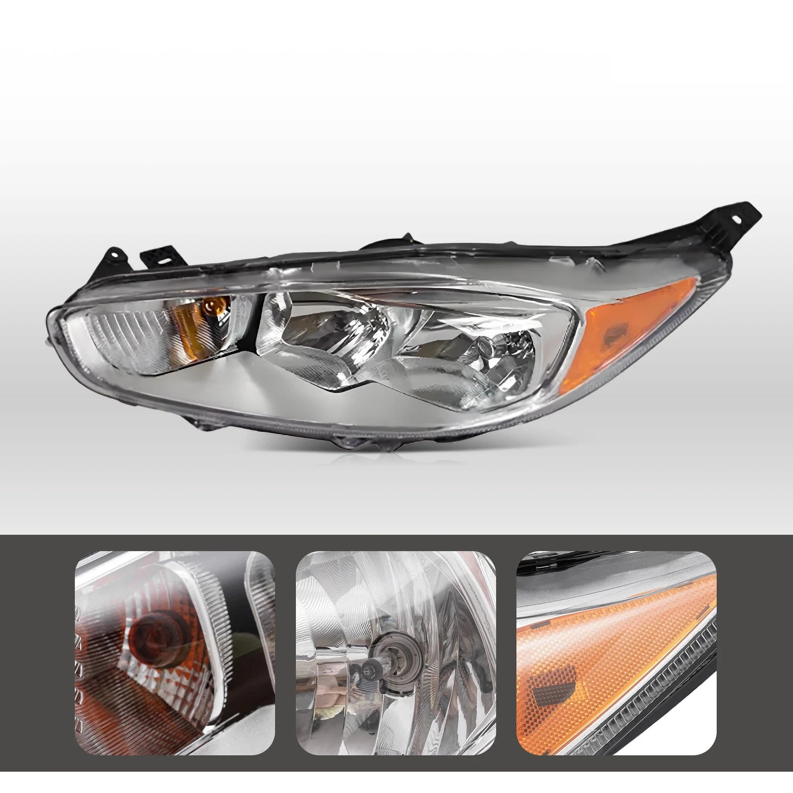 Halogen Headlight for Ford Fiesta (2014–2018) Left Driver Side W/ Bulb