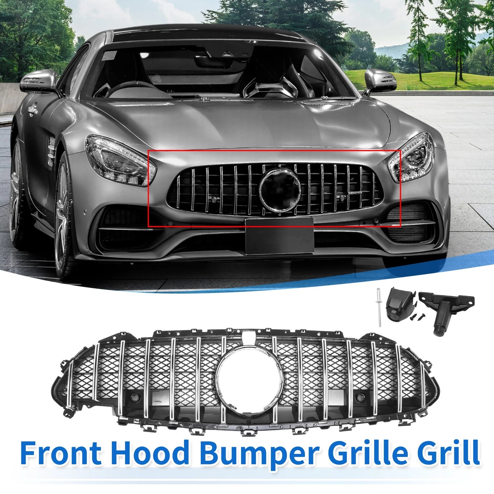 Front Upper Bumper Grille for Mercedes-Benz CLS450 (2019) Chrome Silver Tone