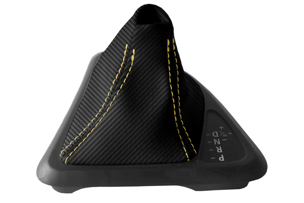 Automatic Shift Boot Cover for BMW E81 E82 E87 (2004–2013) Carbon Fiber Yellow Stitch