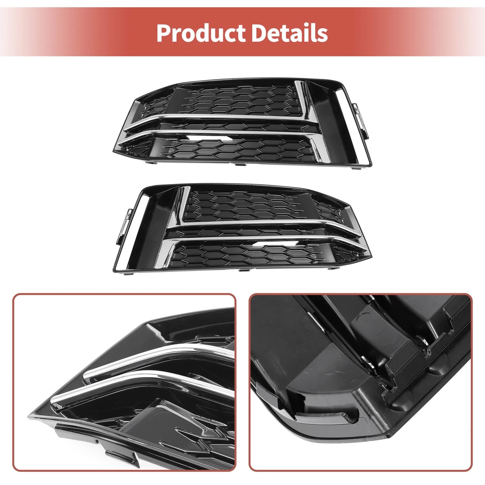 Pair Front Fog Light Grills for Audi A4 B9 S-Line (2017–2023) No.8W0807681F