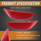 1 Pair Rear Bumper Reflector Light Cover for Hyundai Accent (2010–2017) 92405-1R000 Red