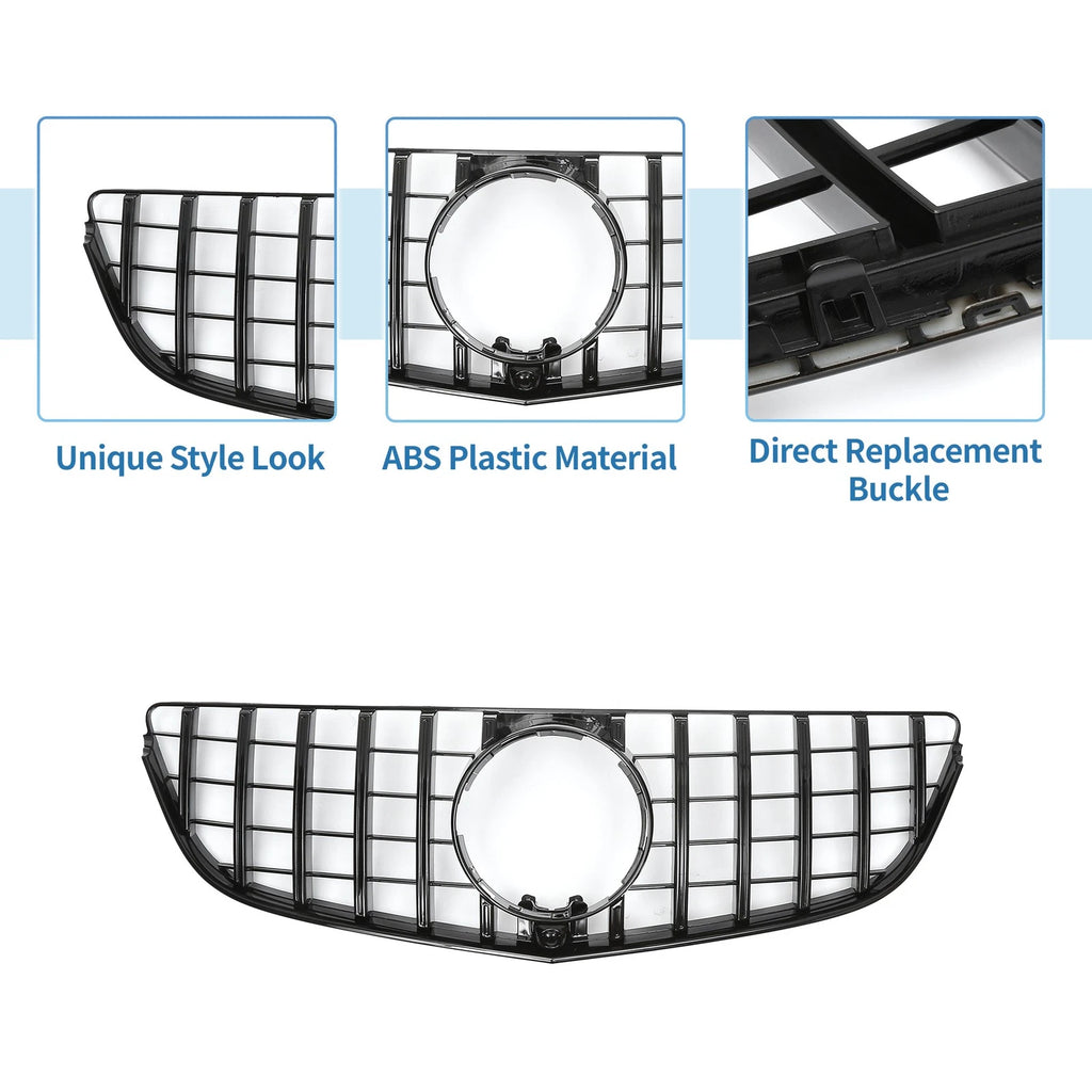 Front Upper Bumper Grille for Mercedes-Benz E200 (2014–2017) Black