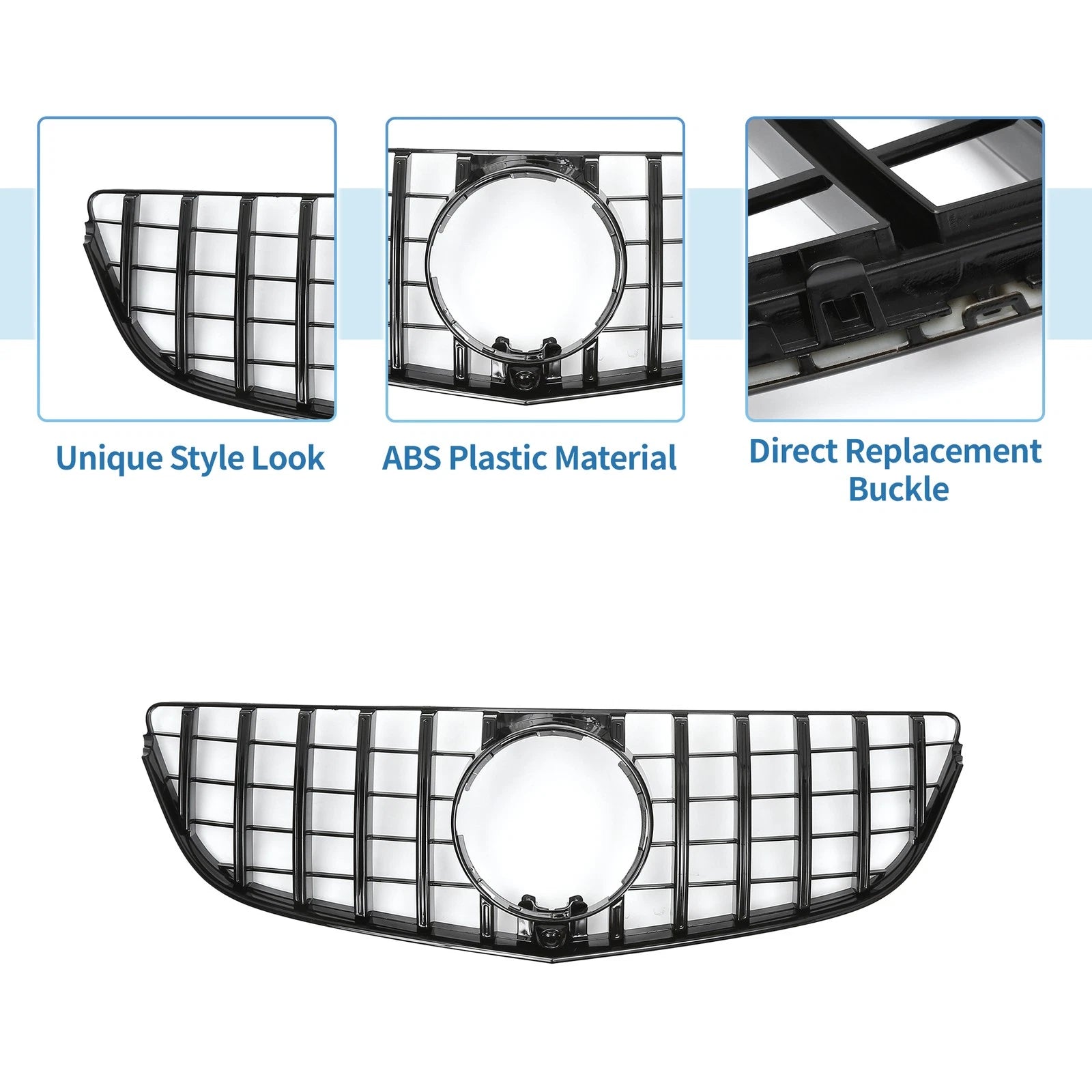 Front Upper Bumper Grille for Mercedes-Benz E200 (2014–2017) Black